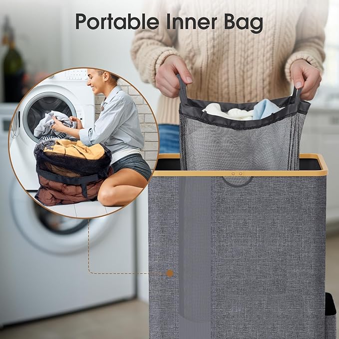 Laundry Basket Clothes Hamper with Lid and Pocket Large Collapsible Laundry Baskets with Handle, Freestanding Hampers for Bedroom Aesthetic, Dorm, Bathroom, Laundry Room (150L,Light Grey)