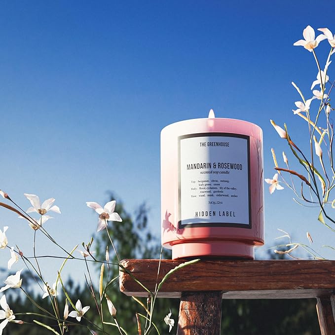 Hidden Label Mandarin & Rosewood Fall Candles, 12oz/75-Hour Burn Time, 100% Natural Soy Wax, Aromatherapy Candle for Stress Relief, Meditation, Yoga & Relaxation