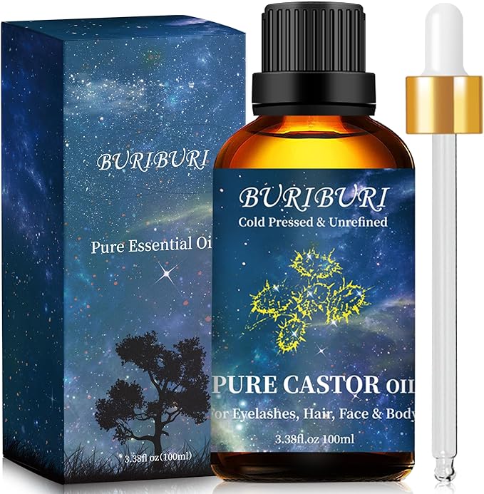 BURIBURI Castor Oil Pure Carrier Oil with Applicator Kit, 100% Pure, Organic, Cold-Pressed, Natural Castor Oil 100ml/3.38fl.oz