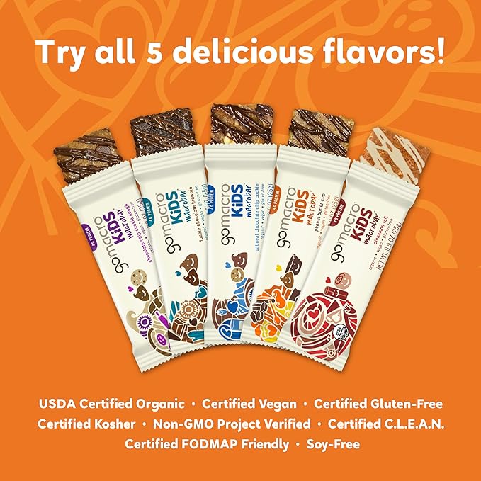 GoMacro Kids MacroBar Organic Vegan Snack Bars – Peanut Butter Cup & Chocolate Chip Cookie Dough (0.90 Ounce Bars, 7 Count) (Pack of 2)