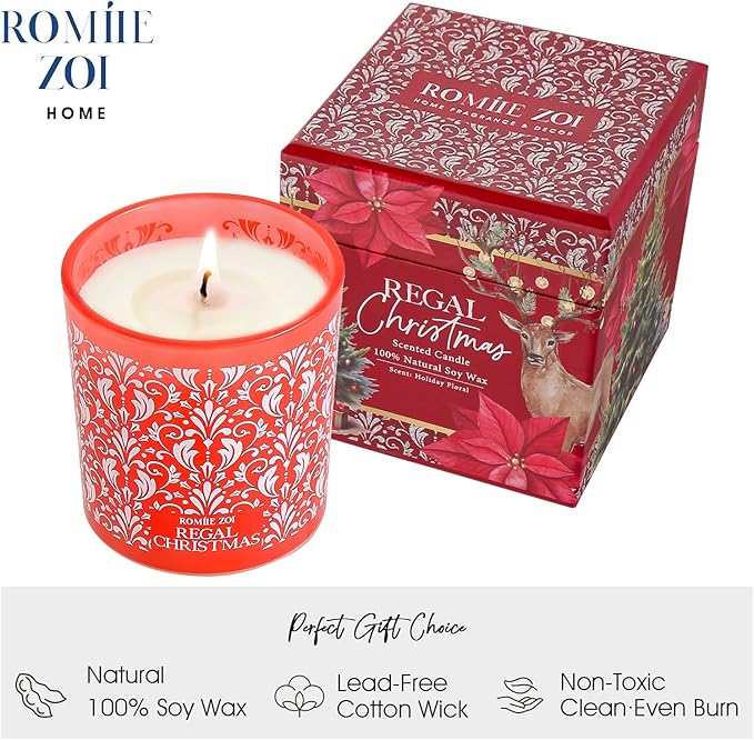 ROMIIE ZOI Christmas Scented Jar Candle - 6oz Soy Wax Candle - Infused with Floral Aroma - with Beautiful Keepsake Box Special for Holiday Gifts