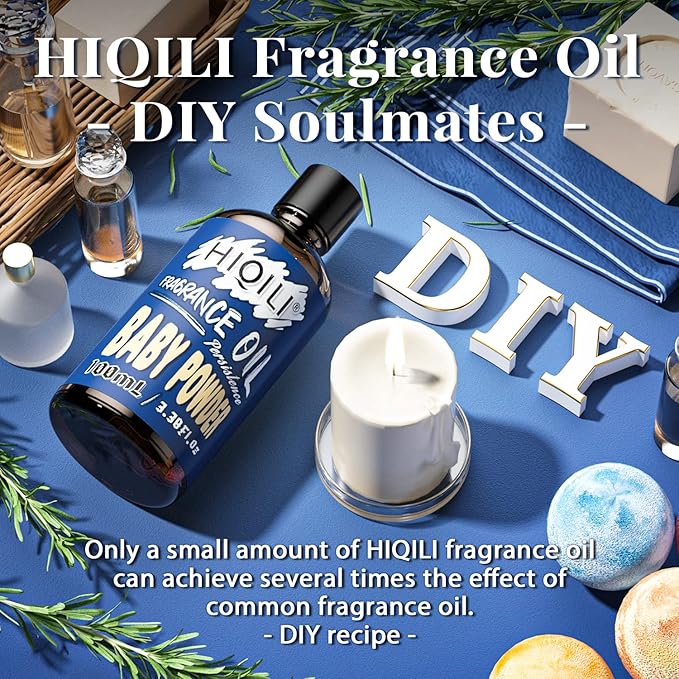 HIQILI Baby Powder Fragrance Oil - Refreshing Essential Oil for Home Diffuser, Candle Scents for Candle Making, DIY Soap & Perfume - 3.38 Fl Oz