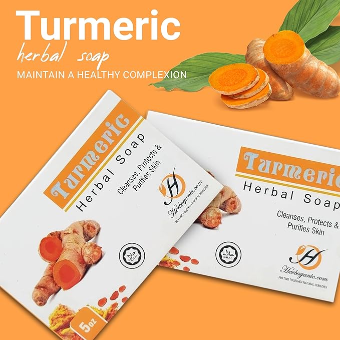 HERBOGANIC Turmeric Herbal Soap | Pack of 6 of 5oz soap Bar | Natural Bar Soap for Face and Body | Hydrating and Nourishing | Suitable for Men and Women