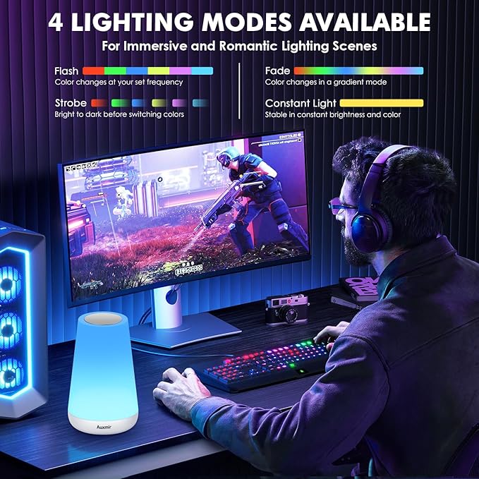 Auxmir Night Light, Dimmable Touch Lamp for Bedroom, Portable Rechargeable Bedside Table Lamp for Baby Nursery, 13 RGB Colors & 5 Brightness, Night Lights for Bedroom Living Room Bathroom Hallways