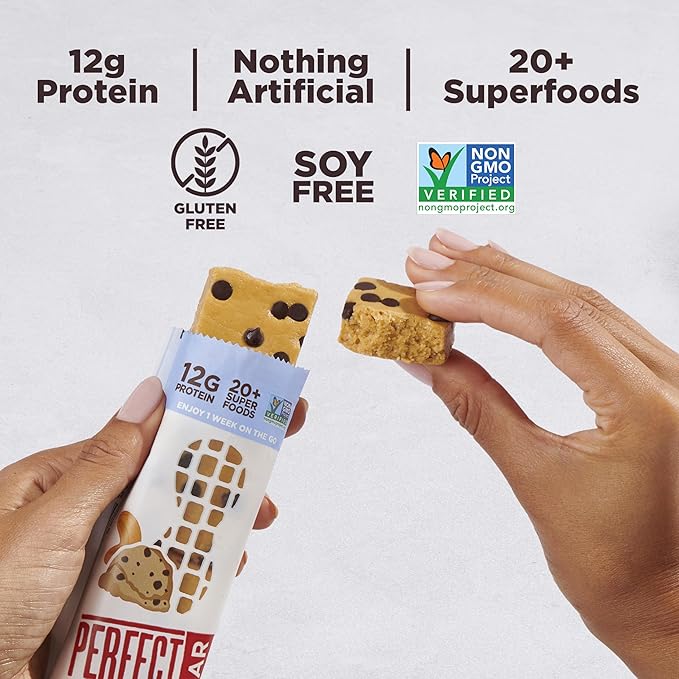 Perfect Bar, Chocolate Chip Cookie Dough Protein Bar, Gluten Free, Soy Free, Non GMO, No Sugar Alcohols, 2.2 Ounce Bar, 10 Count
