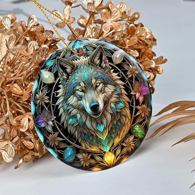 Colorful Ceramic Wolf Christmas Ornament, Wolf Ornaments for Christmas Tree, Holiday Decorations, Christmas Decor, Wolf Lovers, Wolf Gifts, Christmas Ornament Gift Ideas