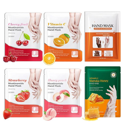 Hand Masks, 6 Pairs Hydrating Exfoliating Hand Peeling Mask, Smooth Hand Masks Moisturizing Gloves Overnight for Dry, Rough, Cracked Hands, Hand Skin Moisturizer Glove for Women Men（B