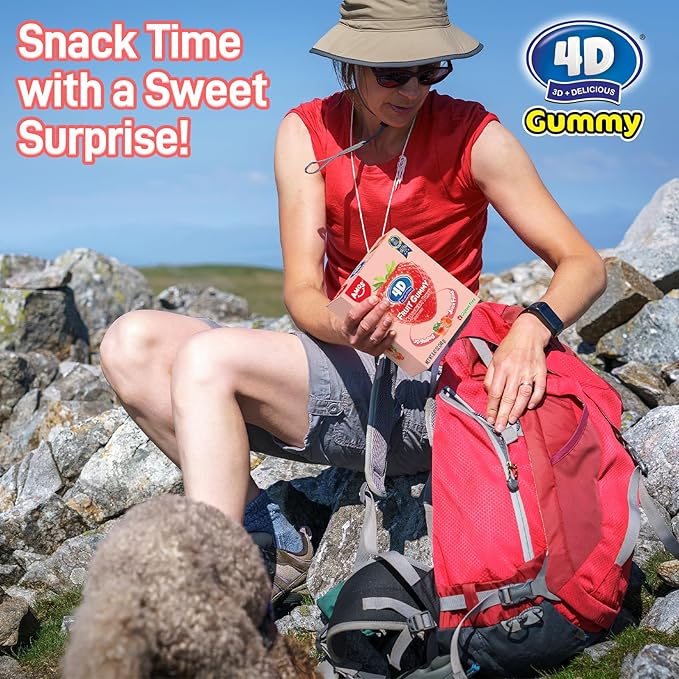 AMOS 4D Gummy Strawberry Burst Candy – Juice-Filled Strawberry-Shaped Gummy Candy, Gluten-Free Fruit Snacks, 8.47oz (240g)