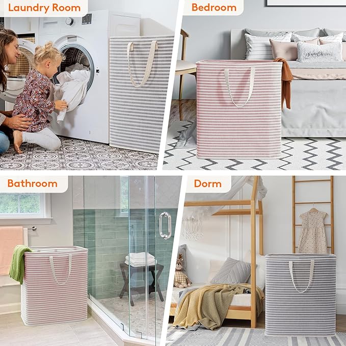 Lifewit 2 Pack Laundry Hamper Large Collapsible Laundry Basket, Freestanding Waterproof Cloth Hamper with Easy Carry Handles in Laundry Room Bedroom Bathroom Dorm for Adult, Gray&Pink, 2 x 100L