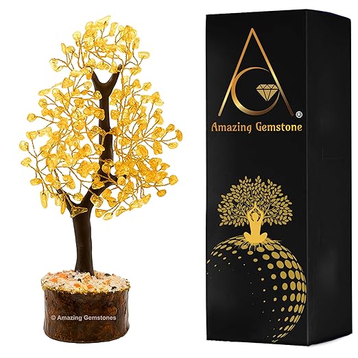 Amazing Gemstone Crystals and Healing Stones Birthday Gifts for Women - Citrine Crystal Tree of Life Home Decor Stocking Stuffers, Bookshelf, Room, Meditation Gift for Mom Dad, Unique Birthday Gifts