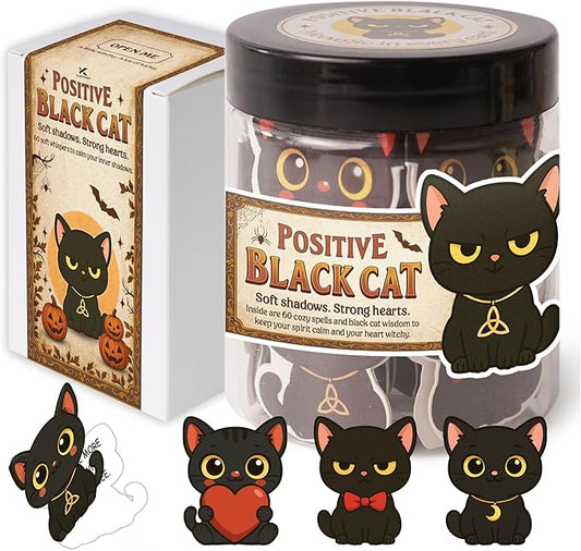 Positive Black Cats Jar – 60 Affirmation Cards for Anxiety & Self Care, Black Cat Halloween Gifts for Women, Teens & Men, Mental Health & Stress Relief Support Gifts, Halloween Decor