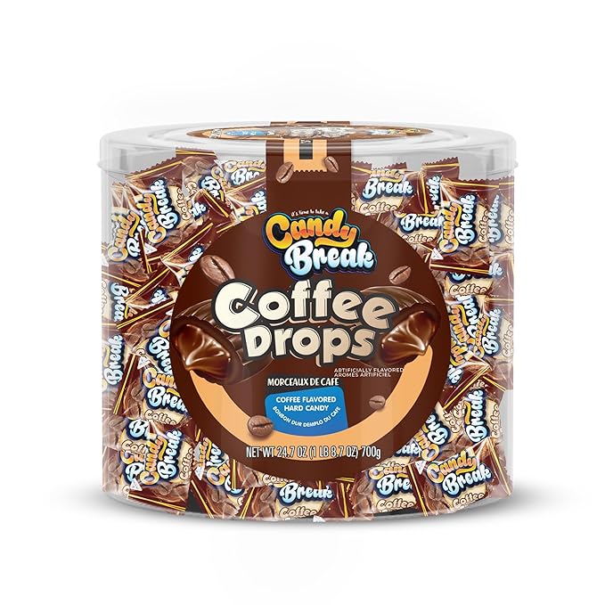 Candy Break Coffee Drops, Center Filled Hard Candy, Coffee Candy Individually Wrapped Snacks, Espresso Flavored Hard Candies, Caffeine Candies, 24.7 Oz Bulk Bag, Variety Pack of 1
