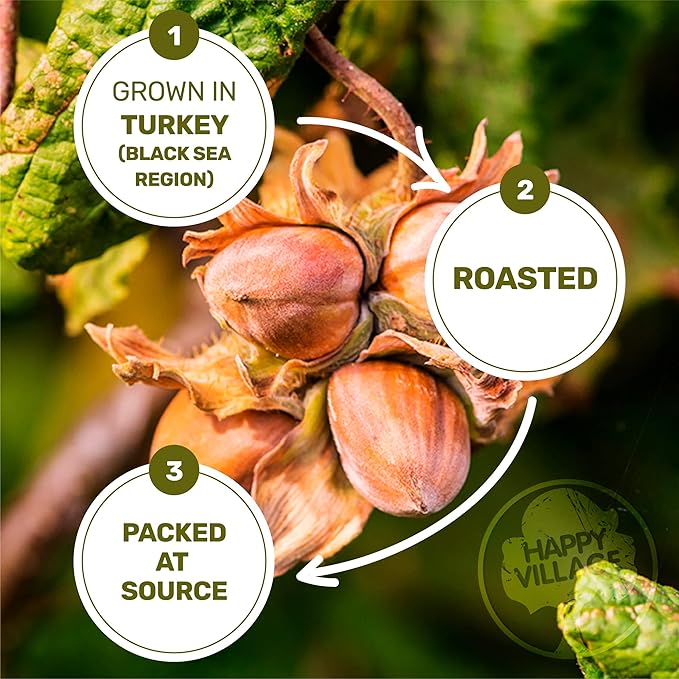 Happy Village Organic Roasted Hazelnuts, 16 OZ Resealable Bag, Roasted and Unsalted, USDA Organic, Non-GMO, Kosher, Vegan, Gluten-Free Filbert Nuts, No Added Oil or Preservatives