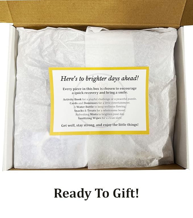 Feel Better Care Package and Get WEll Soon Gift Basket with Puzzle Book, Games, Snack Mix, Cookies, Hydration & Comfort Essentials for Recovery (Vibrant Splash: Feel Better Soon)