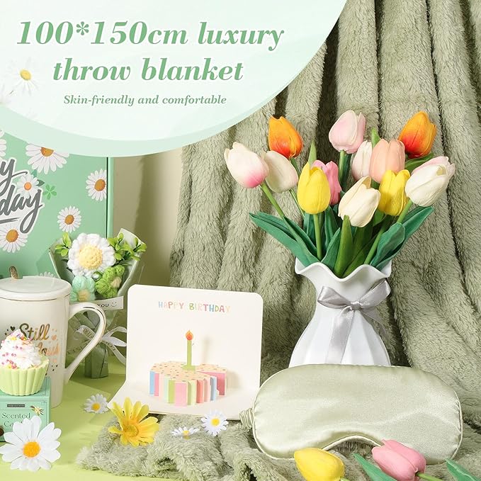 Happy Birthday Gifts for Women 11PC Get Well Soon Gift Spa Set with Candle,Gift Baskets for Women, Best Friend Gift Set- Self Care Daisy Gift Box for Her, Mom, Wife Gift Box for Sister