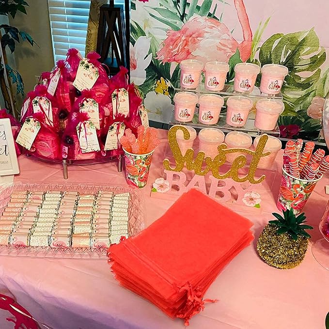 ANZNKU 100PCS Premium Red Organza Bags 5x7 inches Mesh Bags Drawstring, Gift Bag for Wedding Festival Makeup Party Favor, Mesh Bag Drawstring