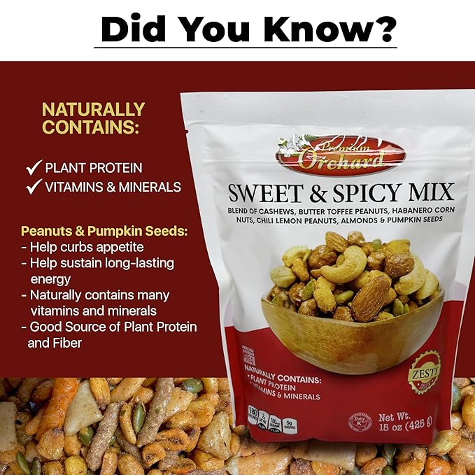 MIXED NUTS Sweet & Spicy Nut Mix - Salted Cashews Butter Toffee Peanuts Habanero Corn Nuts Chili Lemon Peanuts Almonds Dry Roasted Pumpkin Seeds Savory Snacks Packed Fresh Healthy Protein Snack Kosher