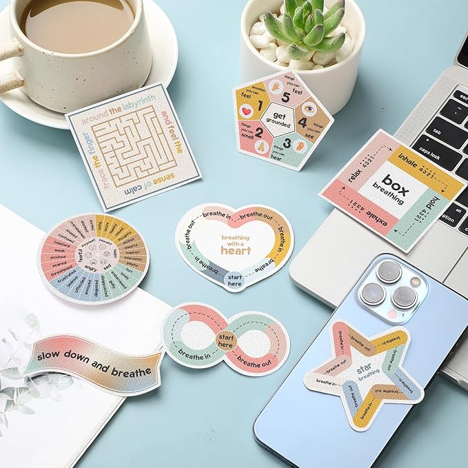 Libima 72 Pieces Anxiety Sensory Stickers Textured Stickers Fidget Mindfulness Sticker School Counselor Supplies Adult Sensory Items Anxiety Relief, 9 Styles(Morandi Color)