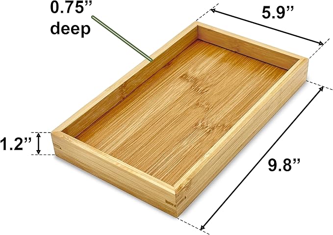 Bam & Boo Natural Bamboo Serving Tray Modern Rectangular (Bamboo, 9.8” x 5.9" x 1.2") for Food, Drinks, Decor, Vanity in Home, Kitchen, Bathroom, Coffee Table, Bed