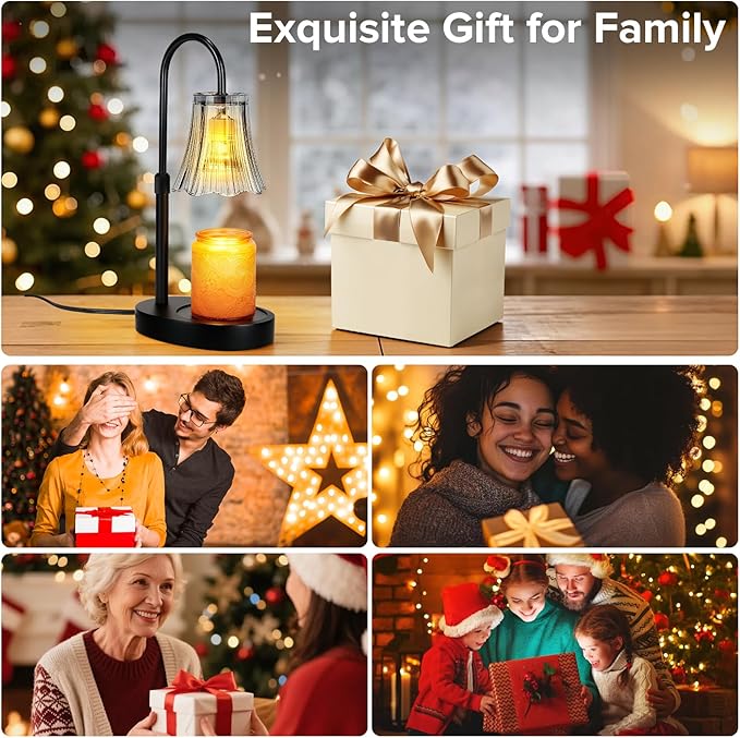 Candle Warmer Lamp with Timer, 4-Level Dimmable & Height Adjustable,Wax Melt Warmer for Jar Candles, Unique Design Enhances Home Ambiance (Grayish Black)