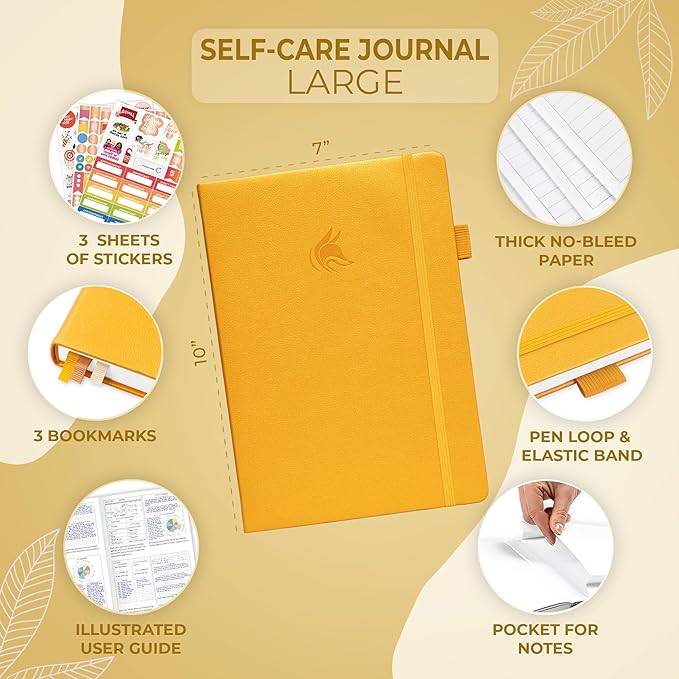 Clever Fox Self-Care Journal – Wellness & Daily Reflection Notebook – Mental Health & Personal Development Journal – Self-Care, Meditation & Mood Journal for Women & Men – Large (Amber Yellow)