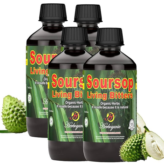 Herboganic Soursop Living Bitters for overall Health and wellness | Pack of 4 | 16 Oz