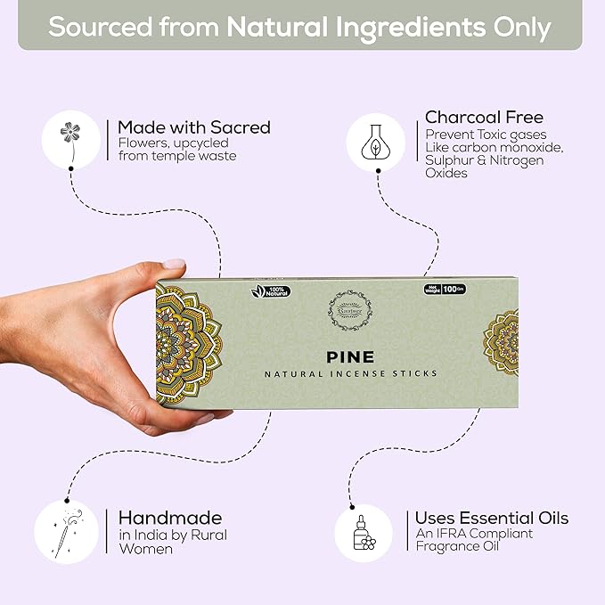 Raajsee Pine Incense Sticks 100 Gm Pack-100% Pure Organic Natural Hand Rolled Free from Chemicals-for Church,Aroma Therapy,Relaxation,Meditation & Sensual Therapy