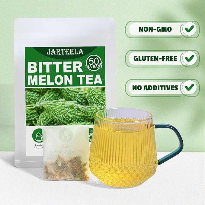 Jarteela - Bitter Melon Tea Bags - 2g x 50 Count - Premium Dried Momordica Charantia - Non-GMO - Caffeine-free - Natural Wellness Herbal Tea for Digestive Support