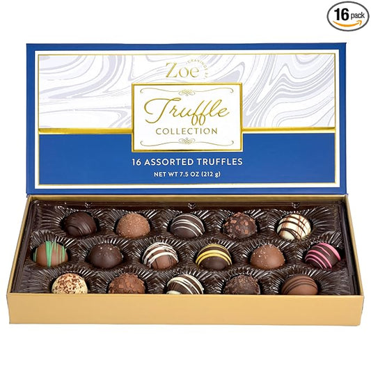 CRAVINGS BY ZOE Gourmet Chocolate Truffle Gift Box | 16 Count | Assorted Gourmet Milk & Dark Chocolate Candy Food Gift Basket Anniversary, Birthday, Get Well, Holiday, Thank You Men Women Mom Her
