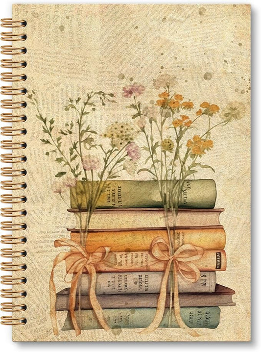 Book Floral Notebook Journal - Vintage Floral Journal, Vintage Flower Bow Book Lovers Spiral Notebook, Vintage Notebooks Gifts for Women, Book Lovers Gifts School Office Supplies, 6x8.2In