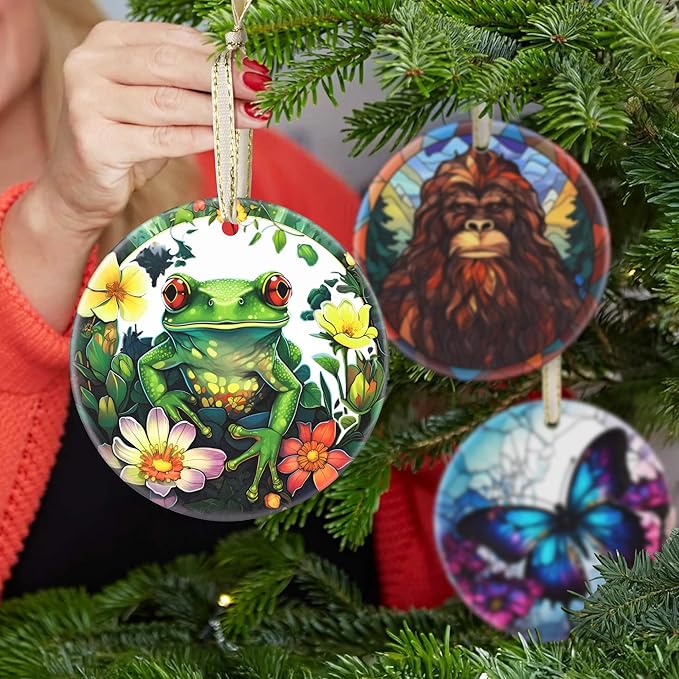 Ceramic Frog Hanging Ornament - Christmas Tree Decor - Gifts for Frog Lovers