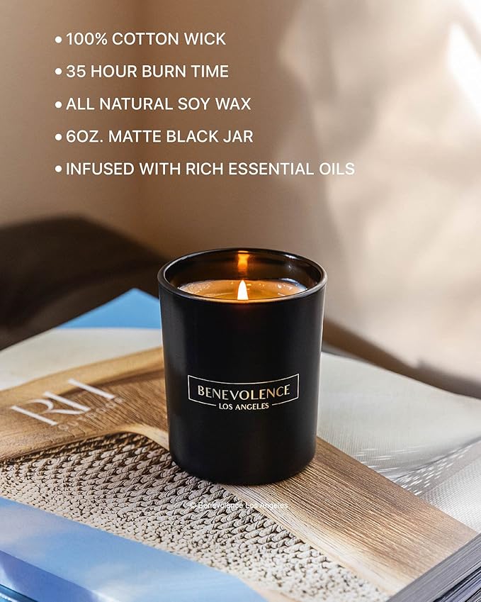 Benevolence LA Clearance Candles Rose & Sandalwood Scented Candle | Soy Candles, Black Candle for Home | Gifts for Women and Men | Home Fragrance | Aromatherapy | 6oz