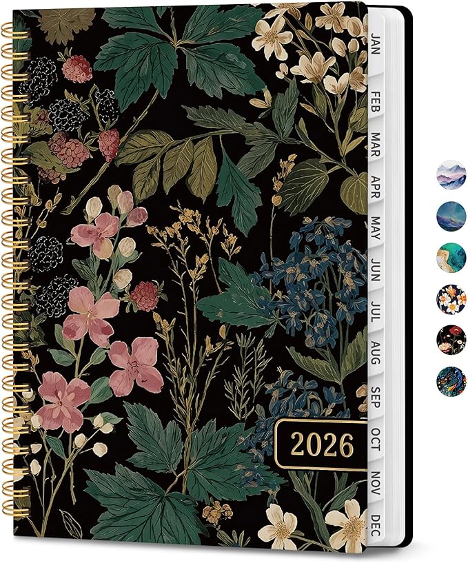 2026 Planner, Monthly and Weekly Calendar Planner for Women, January 2026 - December 2026, Hardcover Pretty 2026 Agenda Planner Book with Tabs, Spiral Bound, Perfect for School Office Home Supplies, 6.3" x 8.5" - Forest Botanica
