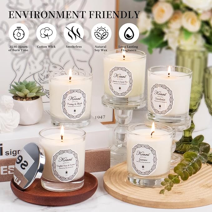 KONNI Scented Candles,Aromatherapy Candle, 7oz Natural Soy Wax Jar Candles, 40 Hour Burn Time, Home Scented Gift for Women & Men Christmas Birthday Mom Best Friends Gardenia
