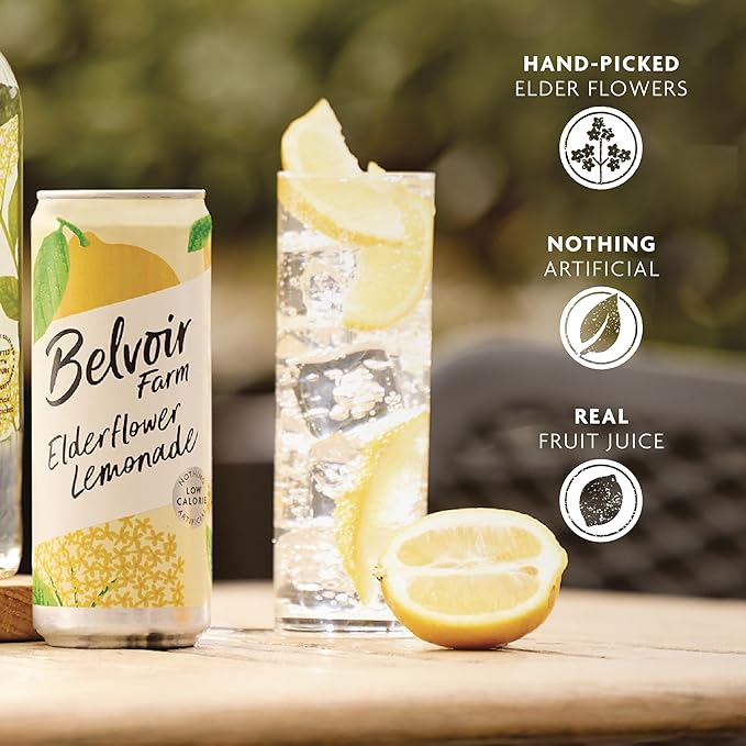 Belvoir Farms Sparkling Elderflower Flavored Lemonade | Delicious On It's Own Or As A Mixer | Product of The UK | 4 Cans, 8.4 fl oz (250mL)