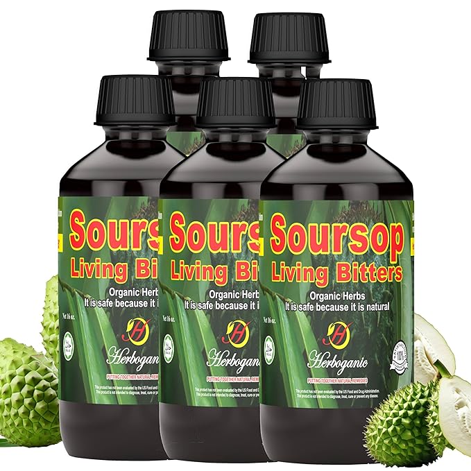 Herboganic Sousop Living Bitters for overall Health and wellness | Pack of 5 | 16 Oz