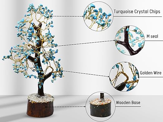Amazing Gemstone Crystals and Healing Stones Birthday Gifts for Women - Turquoise Crystal Tree of Life Home Decor Stocking Stuffers, Bookshelf, Room Meditation Gift for Mom, Unique Birthday Gifts