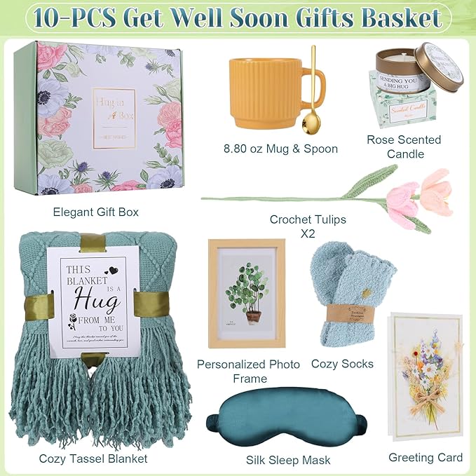 Gifts for Women Get Well Soon Gifts Self Care Package Feel Better After Surgery Sympathy Gift Baskets Thinking of You Gifts Healing Blanket Birthday Gifts for Women Mom Sister Daughter Best Friend