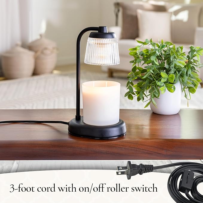 Candle Warmers Etc. Fluted Glass Lamp – for Top-Down Warming & Flame-Free Fragrance