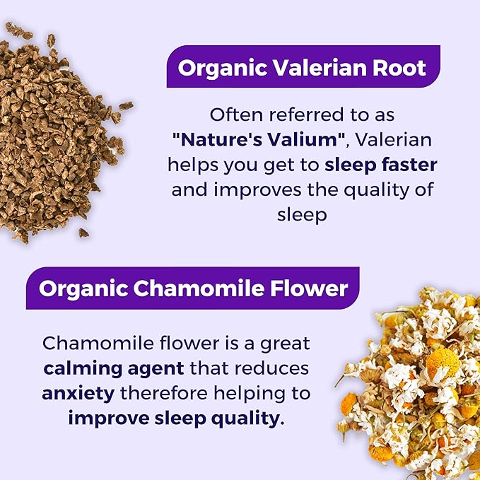 VoomVaya Rejuvenating Sleep Tea - Valerian Root Tea - Herbal Sleep Supplement for Menopause with Valerian Root, Lavender & Chamomile - Alleviates Hot Flashes, Night Sweats - 30 Teabags
