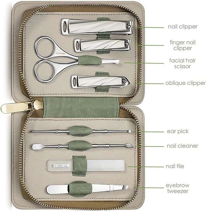 8-Piece Manicure Pedicure Set-Stainless Steel Nail Clippers Toenail Fingernail Cutters with Travel Case Complete Grooming Kit (Blue)