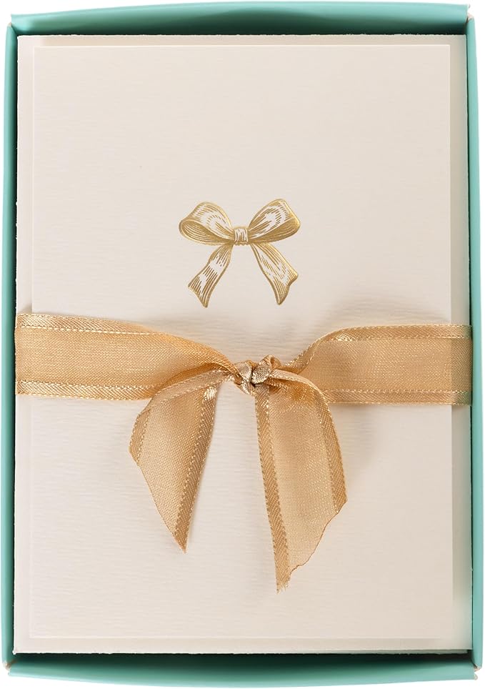 Graphique Bow Cards, Pack of 10 Cards with Envelopes, All Occasion Greetings, Blank Inside, Gold Foil Embossing, La Petite Press Collection Boxed Set, 3.25" x 4.75"