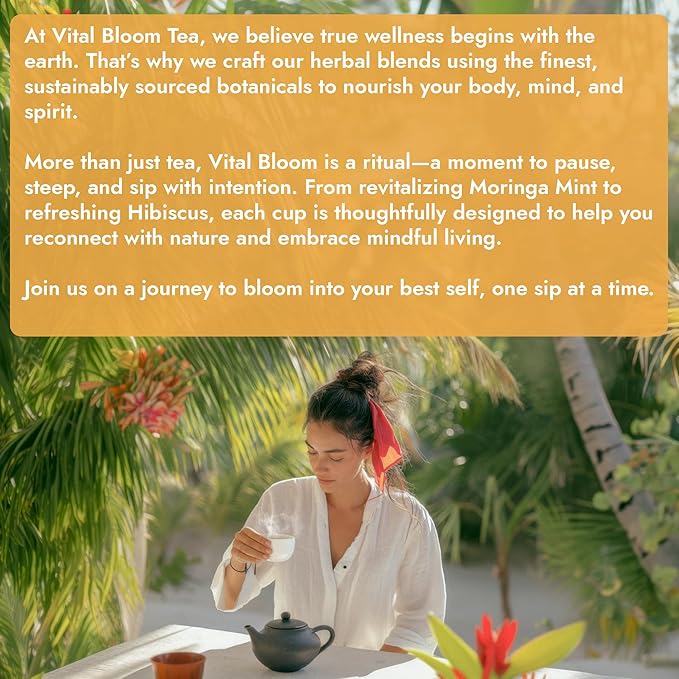 Vital Bloom 120 ct Ginger Tea Bags, Blend With Peppermint, Licorice, Lemongrass and Black Pepper, 100% Natural Ingredients, Bleach Free Tea Bags, Caffeine Free (Free Bamboo Tongs Included)