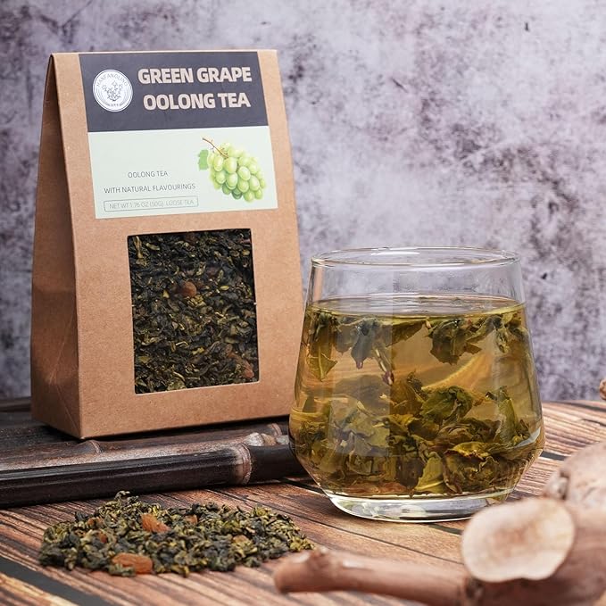 HANFANGLING Green Grape Oolong Tea - Premium Loose Leaf Tea with Natural Green Grape Flavor, 100% Natural, Refreshing & Fruity 1.76oz