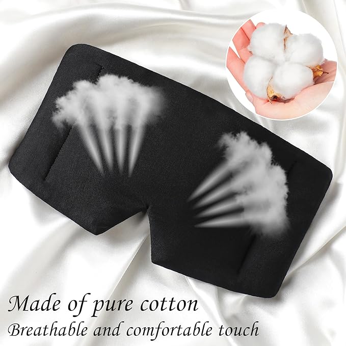 FRESHME Weighted Eye Mask for Sleeping - Black Cotton (0.7lb/11oz) Face Eye Cover Weighted Eye Pillow Oversize Large Soft Sleeping Mask with Nose Pad for Women Men Deep Sleep Essential