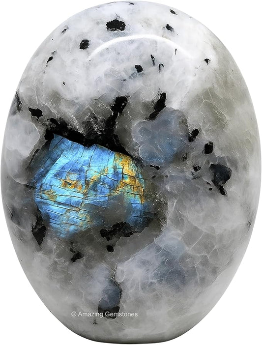 Amazing Gemstone Rainbow Moonstone Crystals, Healing Stones - Extra Large Palm Stone Crystals Piedra - for Good Luck, Positive Energy, Meditation - Unique Stocking Stuffers, Birthday Gifts Women, Men