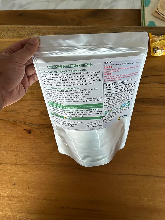 KEYXE - USDA Organic Soursop Graviola Leaves Tea 90 Bags. Non-GMO Verified , 100% Organic Soursop Leaves for Digestion, Boosting Immune, Improving Sleep & Skin Health, Gluten Free, Caffein Free , Hojas De Guanabana Tea Organica, Eco-Conscious Tea Bags