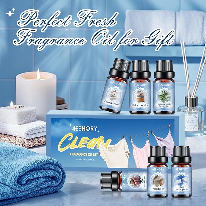Clean Essential Oils Set - 6 Premium Essential Oils for Diffusers for Home, Candle Making & Soap Making: Eucalyptus Spearmint,Fresh Linen,Rose Wonderland.These Long-Lasting,Skin-Safe Aromatherapy Oils