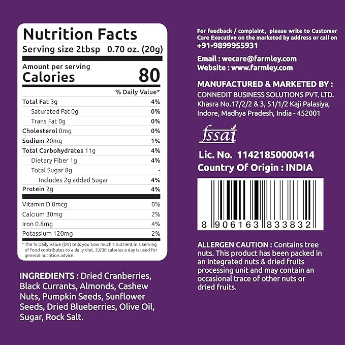 Farmley Trail Mix | Superfood | Mixed Seeds, Nuts and Berries | 7-in-1 Mix | Cranberries, Almonds, Cashews, Pumpkin Seeds, Sunflower Seeds, Blueberries, Blackcurrents | 15.87 Oz