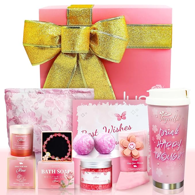 Birthday Gift for Women Spa Gift Set - Unique Get Well Soon Gifts for Women, Relaxing Self Care Package for Her, Christmas Gifts for Mom, Wife, Sister, Friend, Female Coworker (Rose)